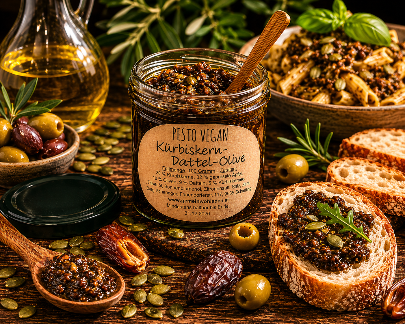 Pesto mit Kürbiskern Dattel & Olive