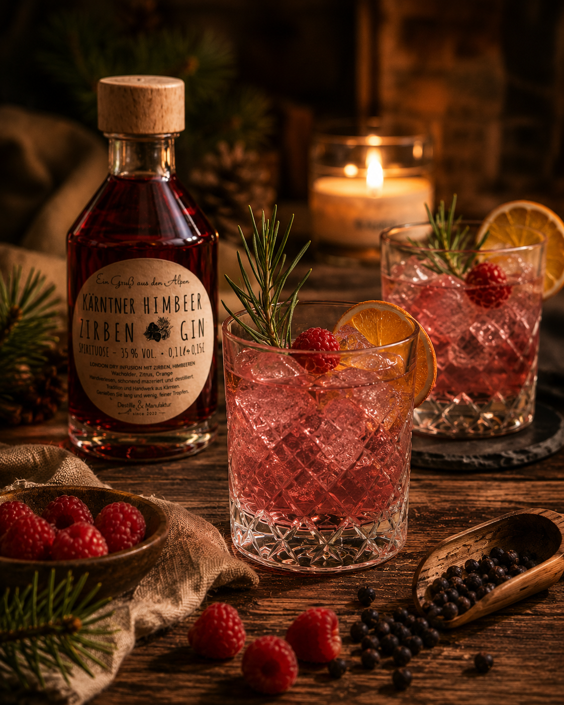Himbeer Zirben Gin - Frucht trifft Alpenaroma