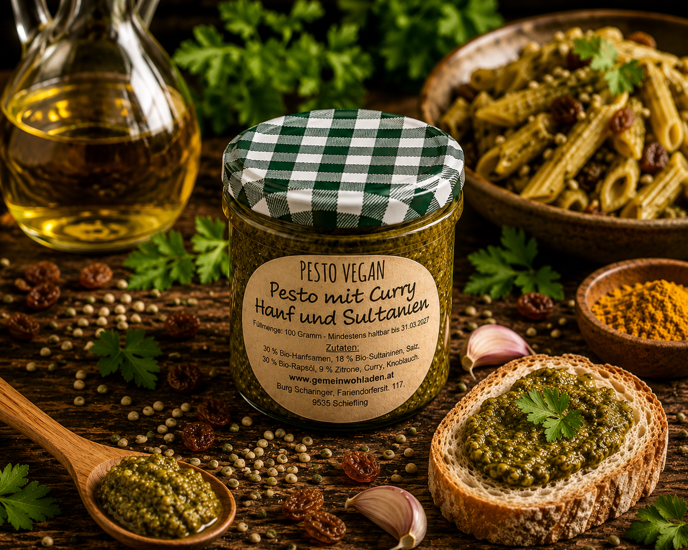 Pesto mit Curry Hanf & Sultanien