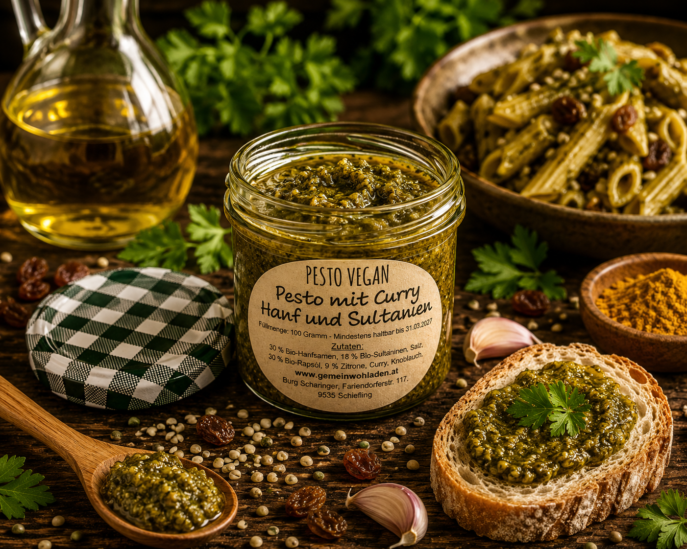 Pesto mit Curry Hanf & Sultanien